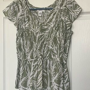 Japna Green and White Fitted Peplum Blouse